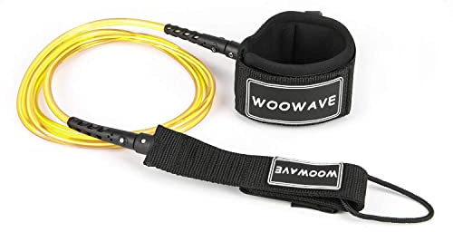 WOOWAVE Surfboard Leash Premium Surf Leash SUP Leg Rope Straight 6/7/8/9 feet for All Types of Surfboards (Yellow White Core, 8ft & 7mm)