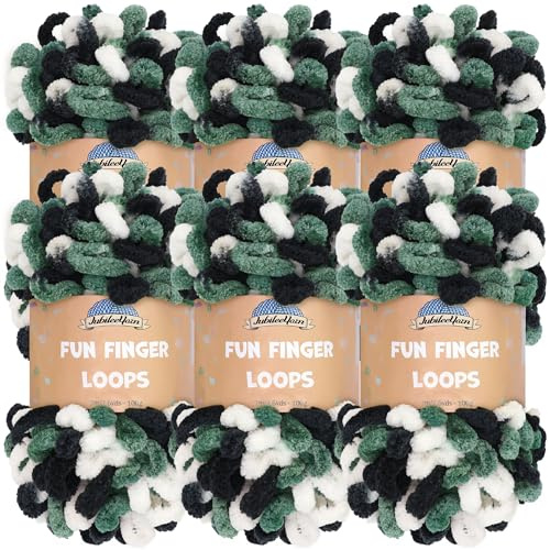 JubileeGarn med roliga fingerslingor – polyester jumbo viktögla – 100 g/skein – vit svart grön – 6 nystan
