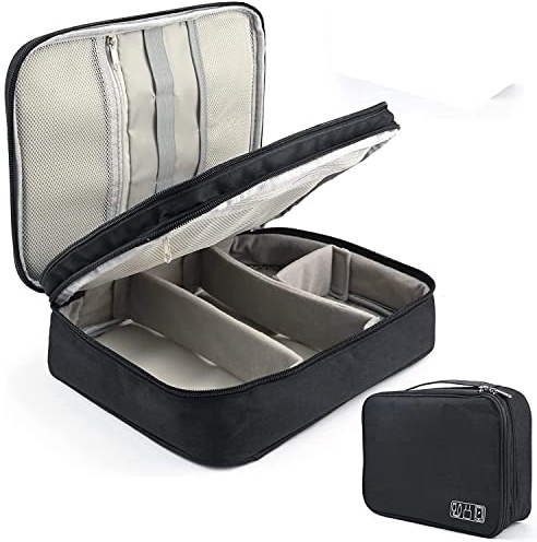 XunHe 3-Layer Travel Cable Organiser Bag, Airplane Travel Electronics Accessories Organizer Bag, Universal Waterproof Portable Bag for Cable Wires Chargers Mouse Hard Driver USB Disk (Black)