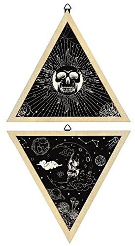 CRASPIRE 2 PZ Triangolo Pendolo Tavola 10 Ornamento da Appendere A Parete Tarocchi Boho Decorazione da Parete in Legno Tavola Metafisica Tavola Misteriosa in Legno (Teschio)
