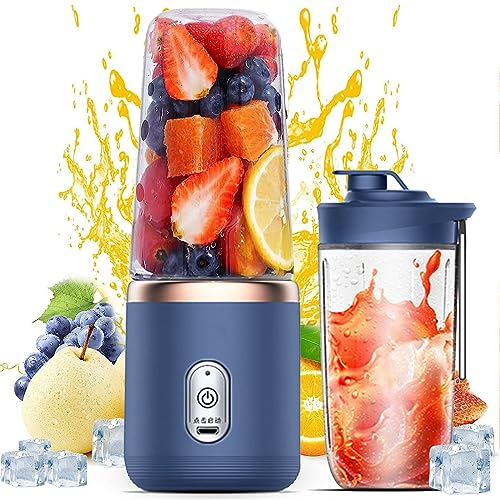 Portable Blender, Personal Blenders USB Rchargeable, Mini Blenders for Shakes and Smoothies, 400ML Portable Fruit Veggie Juicer Cup With 6 Blades and Travel Lid, for Travel Gym Kitchen