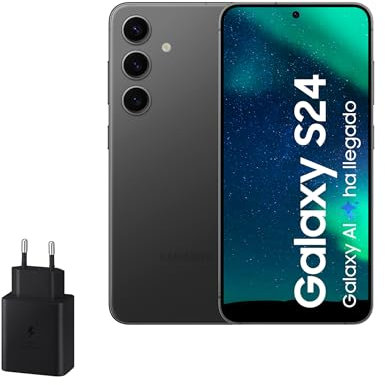 Samsung Galaxy S24 y Cargador 45W, Teléfono Móvil con IA, Smartphone Android, 8 GB RAM, 256 GB Almacenamiento, Cámara 50MP, Batería Larga Duración, Negro Onyx (Versión Española)