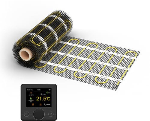 WARMON Calefacción eléctrica por suelo radiante para azulejos: Estera calefactora de dos núcleos WARMON Classic 150 W/m², con termostato a elegir, color: Th. R7C-716 WiFi - Negro, Tamaño de la