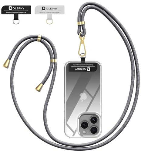 OLEPHY Cordón Cuerda para Teléfono Móvil y 2 Parche, Gris