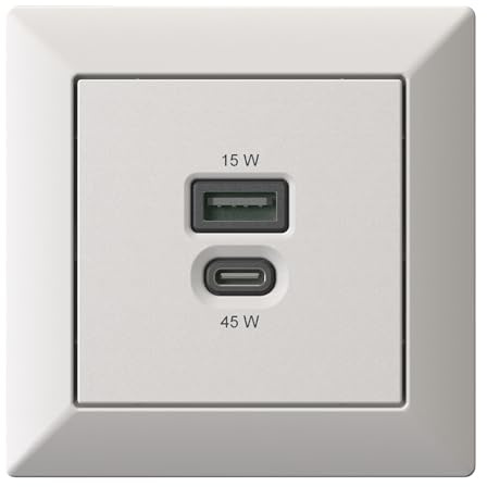 Inbyggd USB-laddningsstation med USB-C 45 watt + USB-A 15 watt laddare med matt vit ram