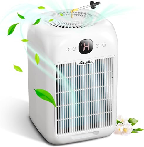 Aircillin Luftreiniger Allergiker mit Aromatherapie, HEPA Luftfilter gegen Schimmel Staub Pollen Tierhaare, Doppelseitiger Lufteinlass zu 99,97% Entfernung bis 0,1 Mikrometer, 25dB, Timer