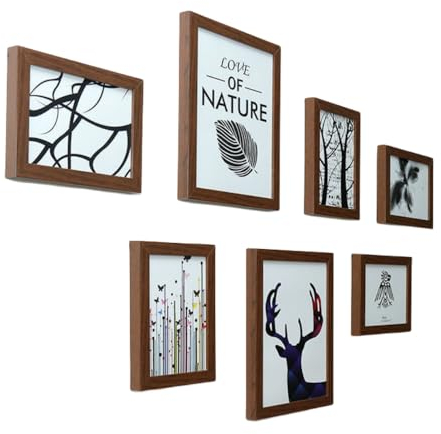 FEIFEI'S BOW Cadres photo de collage, ensemble de 7 pièces, cadre photo mural, cadres de collage en bois pour photos de famille, escaliers, mur photo créatif deux 10 x 8 cinq 7 x 5 (7 pièces chêne)