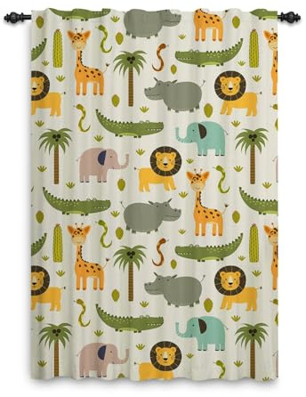 ggaimwf Rideaux Safari pour Chambre de bébé Dessin animé Animal Jungle Forêt Girafe Lion Rideau Chambre d'enfants Pli Crayon Rideaux à Motifs Bébé Porte de Salle de Jeux 1 Panneau 107x160cm