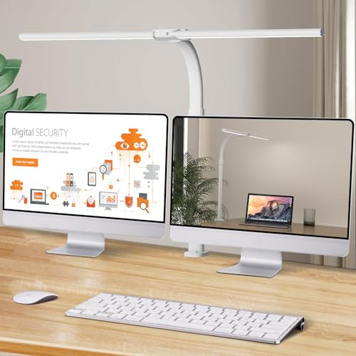 LOTTBUTY LED Desk Lamp for Study,24W Double Head Desk Lamps Office,Eye Protection Desk Light with Clamp,25 Lighting Modes,Monitor Light Bar for Study/Working/Computer/Reading/Workbench (L-White)
