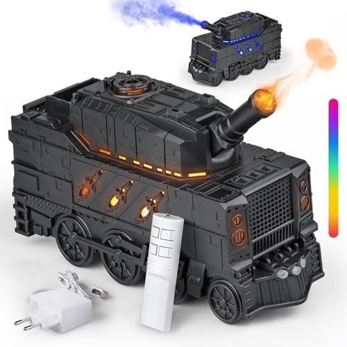 Jeebel Essentiell oljediffusor, 300 ml tankformad aromadiffusor, miniluftfuktare med färgglad LED-flameffekt, inkluderar fjärrkontroll och laddare lämplig för sovrum och kontor, svart