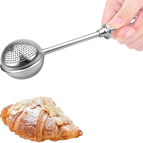 Flour Sifter for Baking, Powdered Sugar Shaker Duster, Stainless Steel One-hand Operated Flour Duster, Dusting Wand Sprinkler Dispenser for Sugar Tea Spices Strainers
