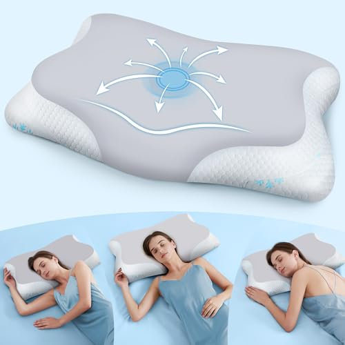 Orthopädisches Kissen Memory Foam Kissen ‑ 2‑in‑1 Ergonomisches Kopfkissen für Seiten Rücken & Bauchschläfer, Nackenkissen Kopfkissen Memory Schaum Viscoschaum Seitenschläferkissen, Grau 65x40x12cm