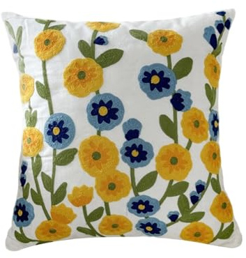 MiOYOOW Fundas de cojín con bordado floral, funda de cojín decorativa de algodón con cremallera oculta para sofá, cama, dormitorio, decoración del hogar