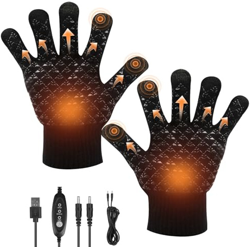 Guantes Calefactables USB Invierno Hombre Mujer Unisex, Guantes Térmicos Pantalla Táctil, Calefacción Doble Cara 3 Niveles para Moto, Ciclismo, Senderismo, Trabajo y Uso Diario