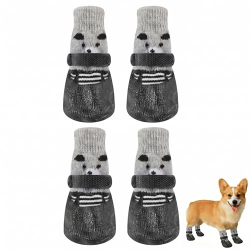 Calcetines para Perros Impermeables y Antideslizantes, 4 Piezas Patucos Perro con Correas Ajustables, Protector de Patas para Exterior e Interior, Zapatos para Perros Medianos, Negro, Talla M