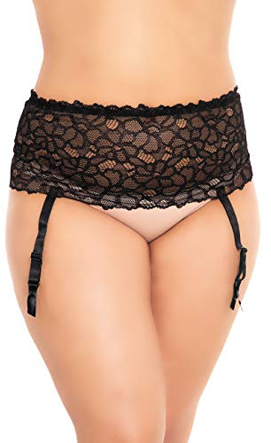 BIGGI BIG Flowers Spitze Strumpfgürtel Strapsgürtel Strumpfhalter Strapshalter Flores Encaje Liguero, 70 DEN, Schwarz, 52/54 (3XL) para Mujer