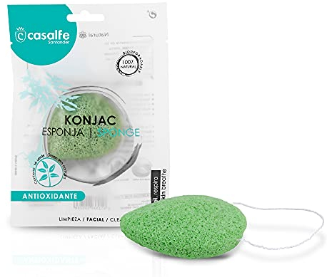 Casalfe Konjac 100% Biodegradable Natural Sponge for Gentle Exfoliation, Contains Antioxidant Tea, Green