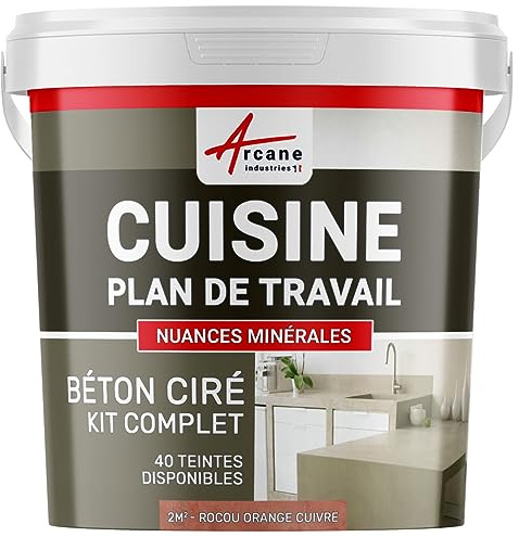 Béton ciré cuisine, plan de travail, crédence, évier, sol et mur, revêtement mural décoratif, kit complet - 2 m² (en 2 couches) Rocou Orange Cuivre - ARCANE INDUSTRIES