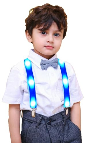 AMNQUERXUS LED Light Up Glowing Heavy Duty Clip Suspenders for Children Boys Kids costume (Blue- Kids Size)