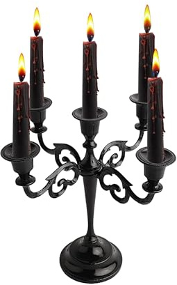 Rely+ 5 Arm Candelabra Taper Candle Holders Decorations Indoor Kitchen Décor Table Candles Candlestick Candelabra Centerpiece (Black Glossy)