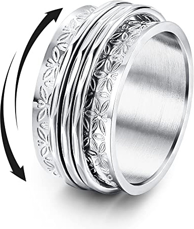Magitaco Spinner Rings Stainless Steel Anxiety Rings Moon Star Flower Lunnar Phase Fidget Rings for Anxiety for Women Men