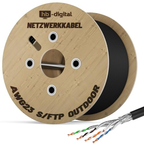 HB-DIGITAL 500m CAT 7 Netzwerkkabel Outdoor LAN Kabel Verlegekabel S/FTP AWG23 doppelt geschirmt PiMF reines Kupfer max 10Gbit/s Netzwerk Installation Ethernet Datenkabel für Außenbereich - Schwarz