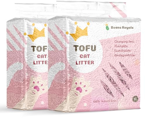 Beans Roayle Lot de 2 litières pour Chat au Tofu, jetables, sans poussière, contrôle des odeurs, Faible Suivi (Peach 2 Pack)