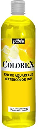 Pébéo - Encre Colorex 1 L Jaune Primaire - Colorex Encre Aquarelle Pébéo - Encre jaune Rendu Velouté - Encre Dessin Multi-outil Tous Supports - 1 L - Jaune Primaire
