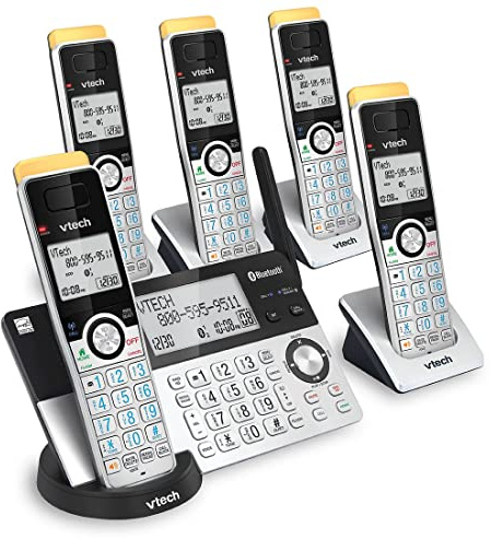 VTech Super Long Range 5 Handset DECT 6.0 Cordless Phone for Home with Answering Machine, 2300 ft Range, Call Blocking, Bluetooth, Headset Jack, Power Backup, Intercom, Expandable to 12 HS
