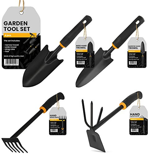 Outils Jardinage 4 Pièces | Transplantoir à Main Mini Pelle Râteau Double Binette Poignée Ergonomique Protection Contre la Corrosion Mini Kit d'outils de Transplantation