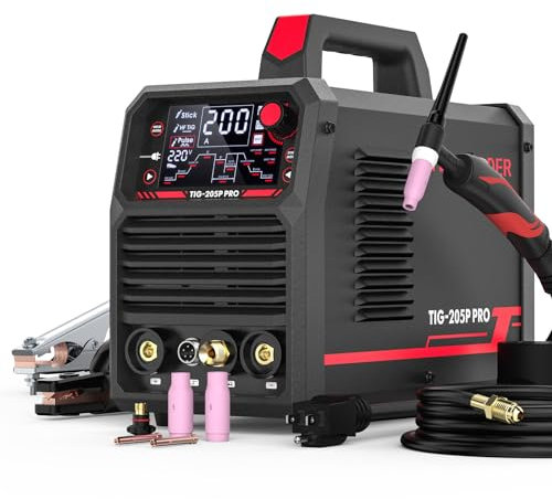 YESWELDER 205A Tig Welder with Pulse Large LED Display, Stick/DC TIG/Pulse TIG 3 in 1, 110&220V Dual Voltage TIG Welding Machine TIG-205P