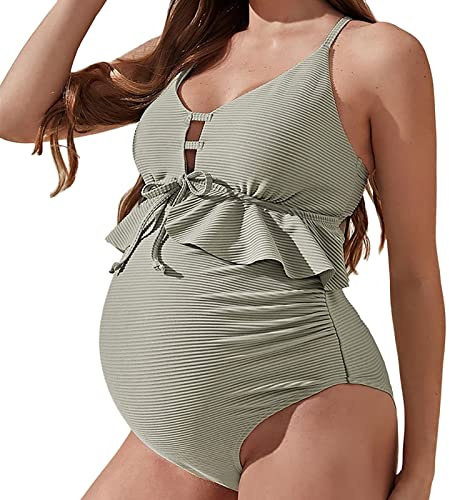 Traje de baño Acanalado de Maternidad de Verano para Mujer, Traje de baño Sexy para Playa, Traje de baño de Bikini de de Maternidad Necesito Respirar (09-Green, L)