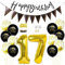 Daimay 17th Birthday Party Decorations Gold Black Happy Birthday Latex Confetti Balloons Triangle Flag Banner Number 17 Foil Balloon Cake Topper for Men Women Anniversary Birthday Party Supplies