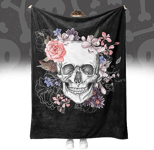 Halloweenfilt, mysfiltar, skelett, dödskalle, levande filtar, tjock filt, vinter, varm, sofftäcke, dödskallemotiv, flanell, täcke, sovfilt för vuxna. (stil B, 130 x 150 cm)