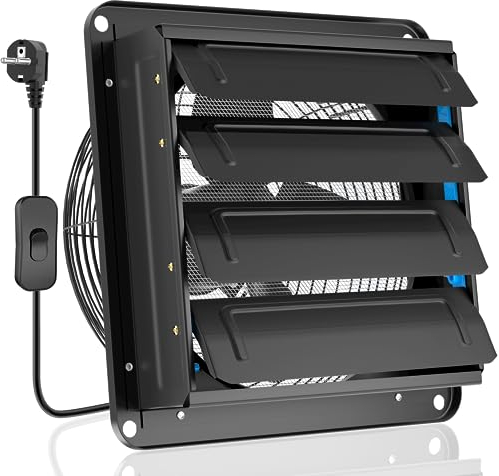 HG Power 300mm zu und Abluftventilator Industrie 1300m³/h Wandventilator mit Maschensieb Wandlüfter Auspuffventilator Aluminium mit EU-Stecker, Schwarz