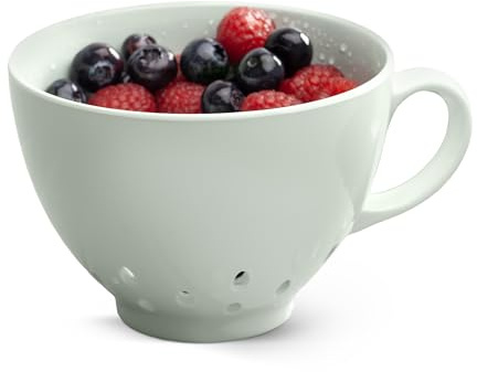 Zeal Berry Colander Cup, Small Hand-held Cup Shape Melamine Strainer/Sieve, for Washing & Draining Fruits, and Berries (10cm) - Sage Green