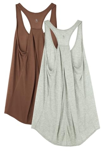 icyzone Damen Sport Tank Top Locker, Leicht Yoga Shirt, Jogging Fitness Tanktops Ärmellos Lässig Oberteile, 2er Pack (Grey/Coffee Brown, S)