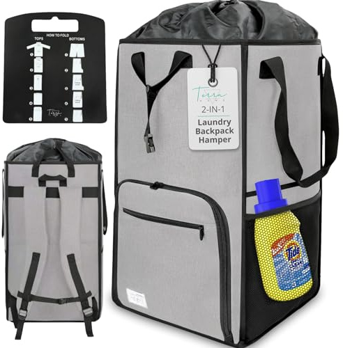 Terra Home Portable Extra Large Laundry Bag, College Dorms Apartment Essentials with Chest Strap, Shirt Folding Board Collapsible Foldable Laundry Bag, Clothes Hamper College Student Gifts (Grey)