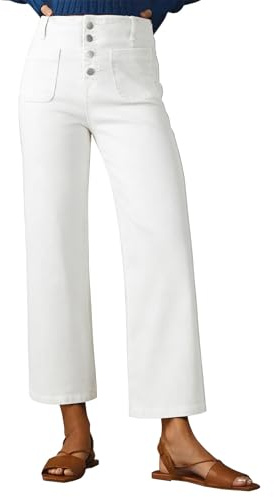 Sidefeel Women's Wide Leg Jeans High Waisted Stretchy Zimbaplatinum Straight Leg Jeans Buttoned Loose Denim Pants with Pocket White Size 4