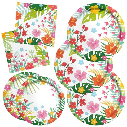 Gatherfun Tropical Luau Party Supplies Kit for 20 - Aloha Hawaiian Party Decorations with Disposable Paper Plates and Napkins | BBQs & Summer party