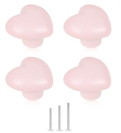 ShipeeKin 4 x söta glansiga skåpknoppar härliga keramiska knoppar rosa hjärta kärleksform dörr dragknopp skåp garderob keramisk låda skåp kök barn sovrum garderob (blek rosa)