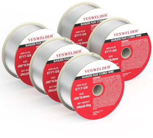YESWELDER Flux Core Gasless MIG Wire, E71T-GS Mild Carbon Steel .035-Inch Diameter 2-Pound, Strong ABS Plastic Spool Welding Wire (5 Packs)