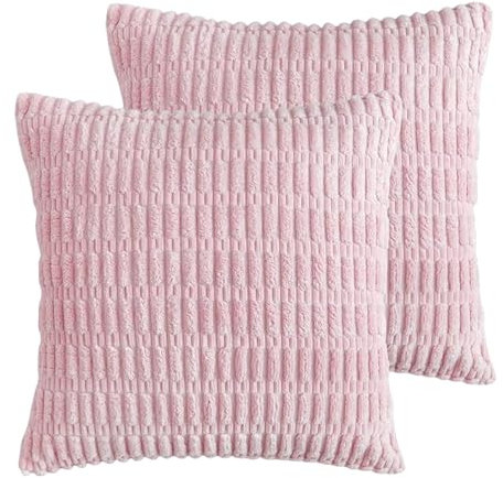 FDEETY Quadratische Kissenbezüge 2er Set Weiche Cord Samt Kissenhüllen Dekorative Kissenbezüge Für Sofa Und Bett 45x45 cm Rosa Zierkissenbezug Für Wohnzimmer Und Schlafzimmer