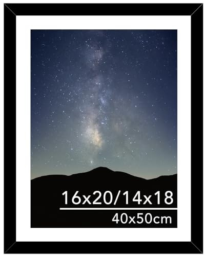 JCJMY 16x20 Picture Frame Black with 14x18 Mat for 40 x 50cm Diamond Art Painting, Display Photo 14x18 with Mat or 16 x 20 Without Mat, Wall Hanging Large Frame with Plexiglass, Black