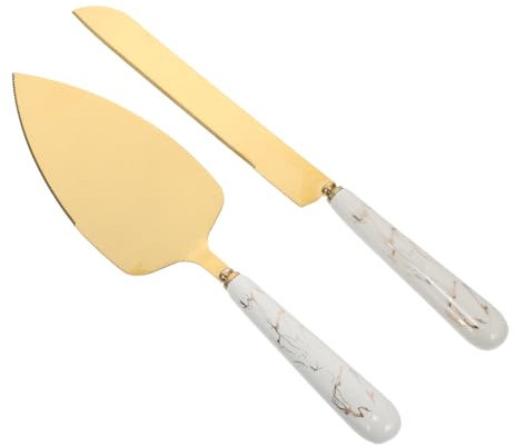 Alipis Espátula para Pastel y Cortador Triangular 2 Piezas Acero Inoxidable Mango Cerámico para Repostería y Pizza Uso Doméstico Juego Obsequio