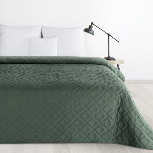 Design91 Alara Couvre-lit matelassé, uni, matelassé, motif géométrique 3D, pour toute l'année (vert 6, 200 cm x 220 cm)