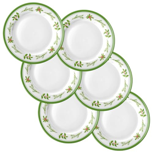 LOYIM 6 Pcs 10 Melamine Christmas Dinner Plate Christmas Wreath Dinnerware