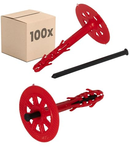 PROTEKTOR Tasselli isolanti 100 pezzi Ø10x180mm con chiodo in plastica per ETICS e per il fissaggio dell'isolamento delle facciate, tasselli antiurto certificati ETA tasselli termici
