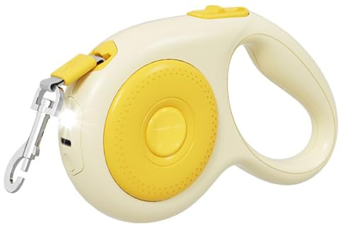 Correa retráctil para Perros de 10 m, Ajustable, de Nailon Resistente con luz LED, Extensible 360° antienredos, para Perros pequeños y medianos de hasta 50 kg
