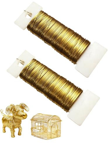 HUVZOR 2 pezzi di Fili in Acciaio Inox, Diametro 0,35 mm Filo per Scultura, acciaio inossidabile flessibile per La Produzione di Bambole, Scheletro Fili Metallici per fai da te(Oro：100 Metri)